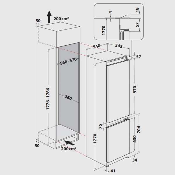 Privileg PCIL 18S12, Einbau Kühl- Gefrierkombination, 178 cm, EEK: E